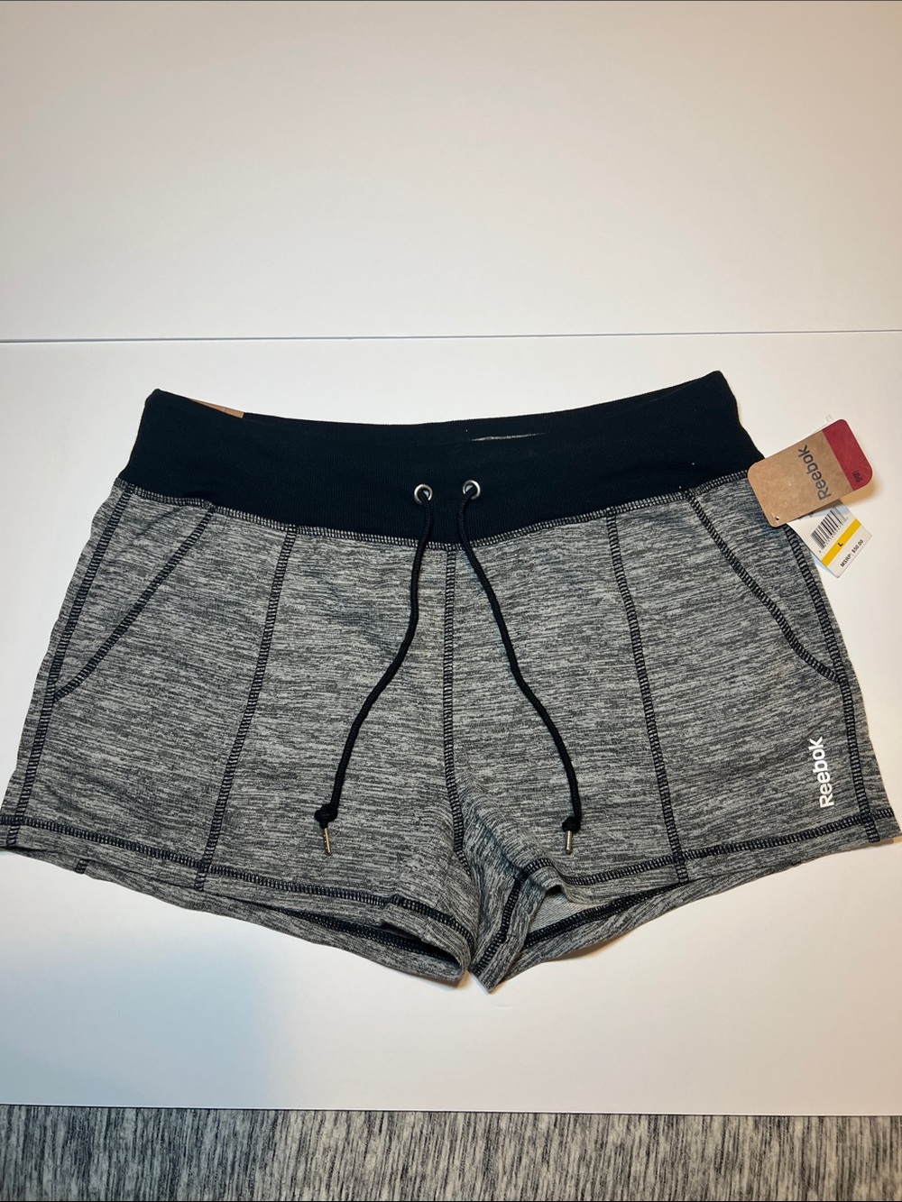 Reebok Black Waist Gray Heather Athletic Shorts